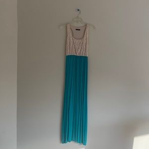 Cantata tan lace top teal bottom long dress